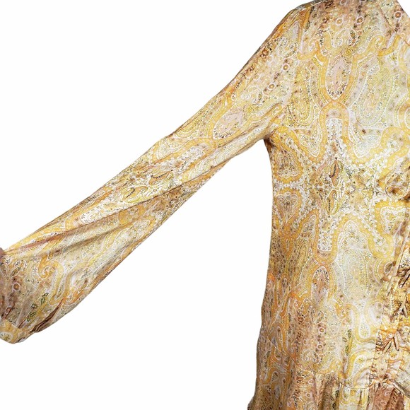 Zara Woman size Medium Yellow Print Long Sleeve Lace Up Polyester Tunic Dress - Picture 5 of 7